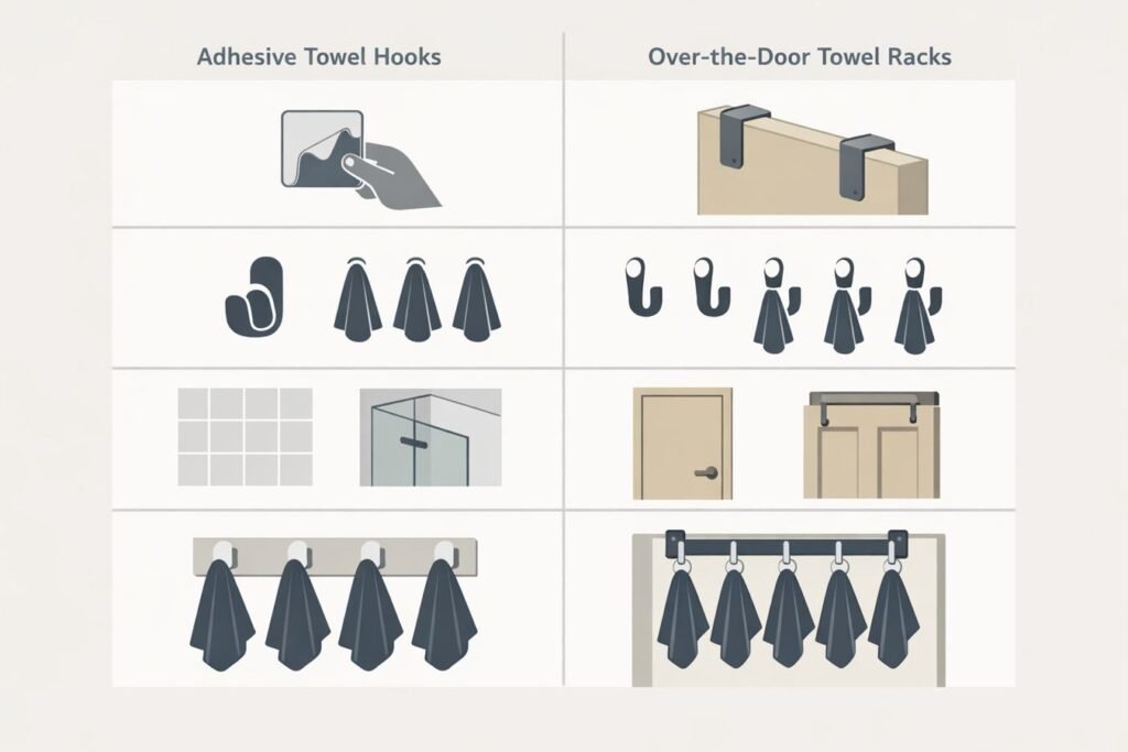 How to Hang Towels in the Bathroom Without Drilling: Adhesive Hooks vs Over-the-Door Racks (What Sells in US/UK)