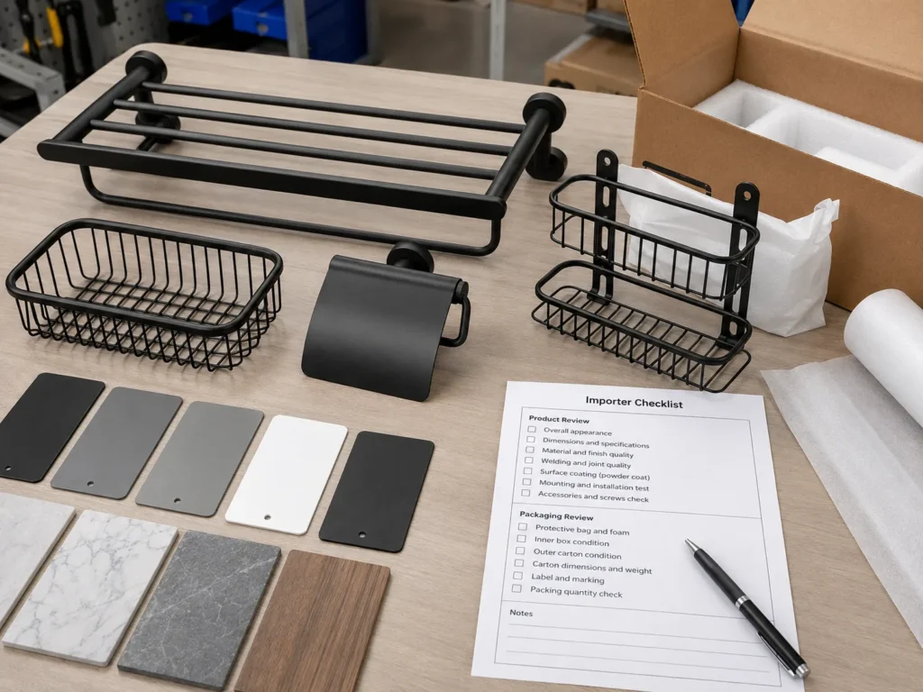 Importer checklist for OEM bathroom accessories including material finish packaging and MOQ review