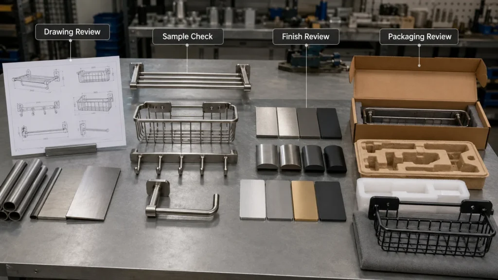 OEM bathroom accessories development process from drawing review to packaging approval