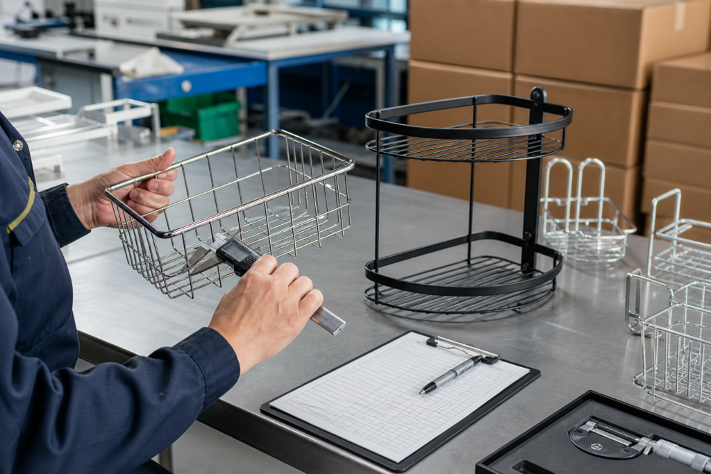 Quality control inspection for wire bathroom hardware and OEM storage products