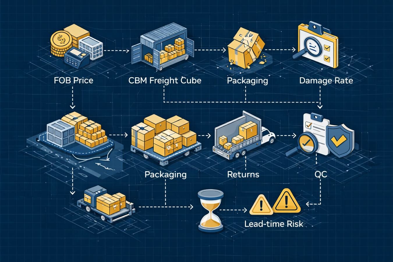 True Landed Cost (TLC) Model for Wire Storage Hardware: How Cube Efficiency, Damage Rate & Returns Beat “Low FOB” in 2025