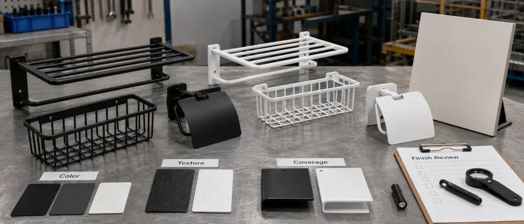 Powder-coated bathroom accessories finish quality inspection