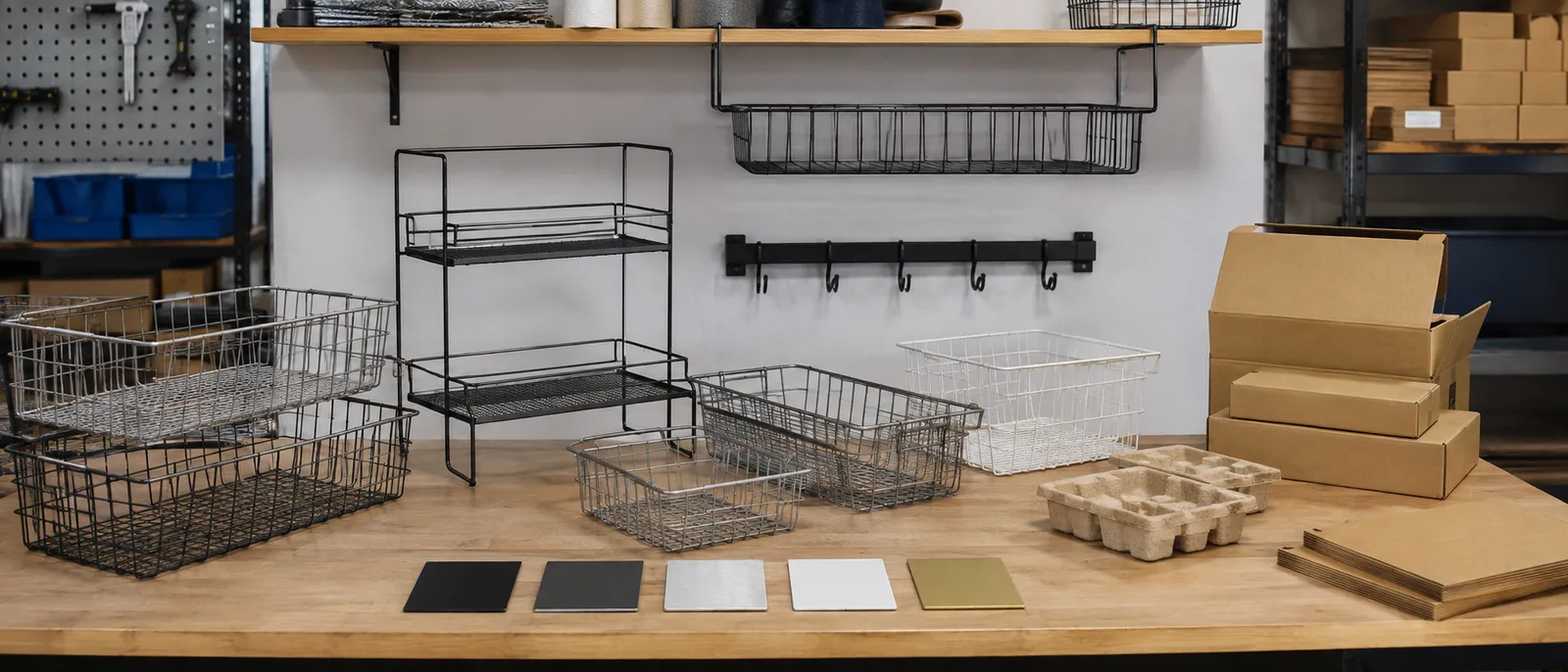 Metal storage product assortment for a home organization brand