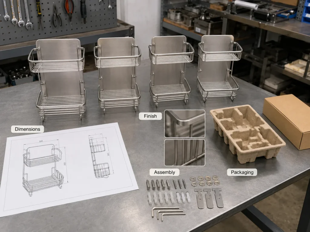Trial order inspection of bathroom hardware dimensions finish and packaging
