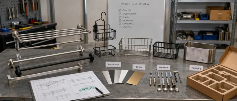 Bathroom hardware import risk review with product samples and packaging