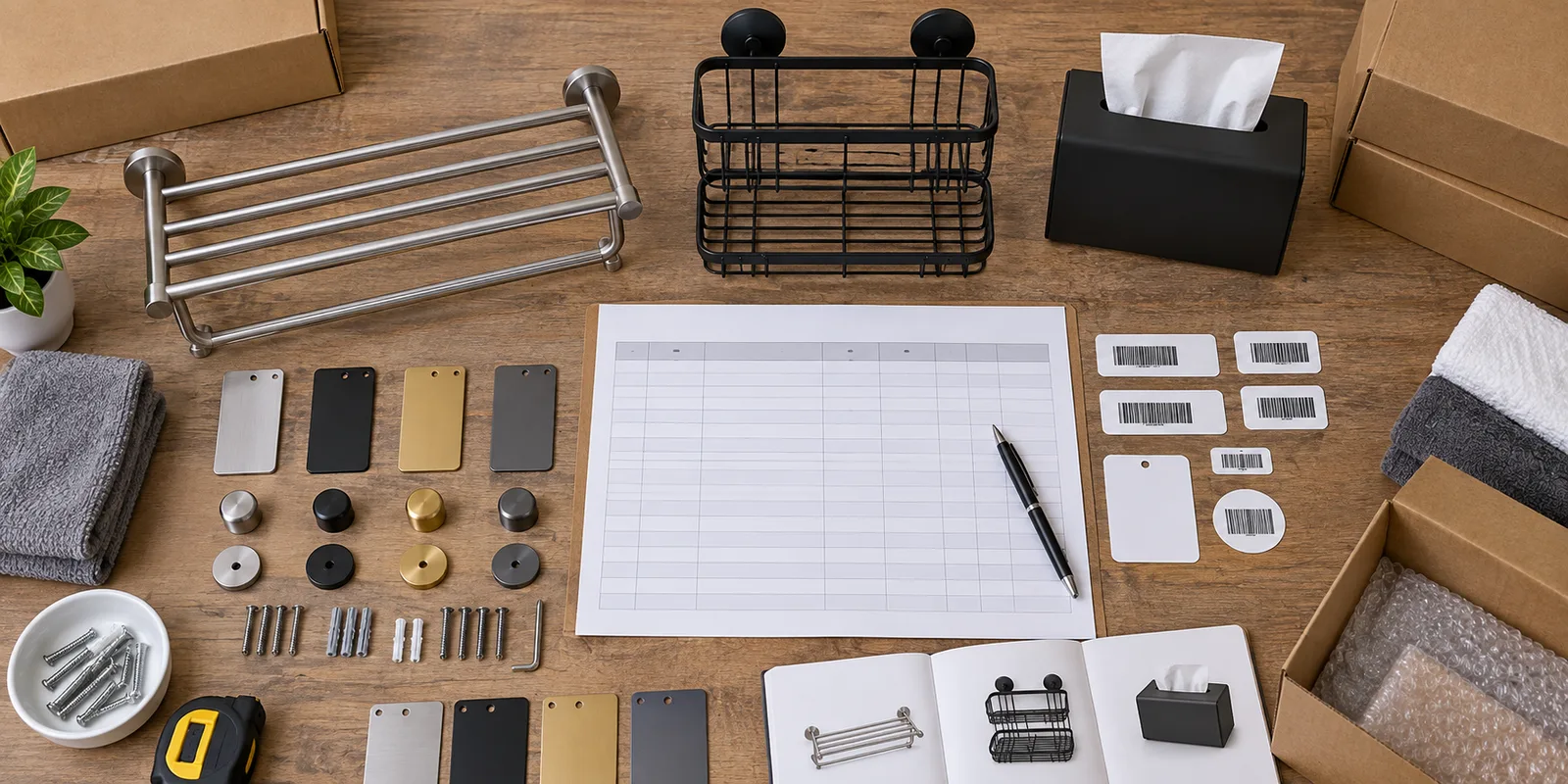 Mixed SKU bathroom accessories order planning with samples components and packaging