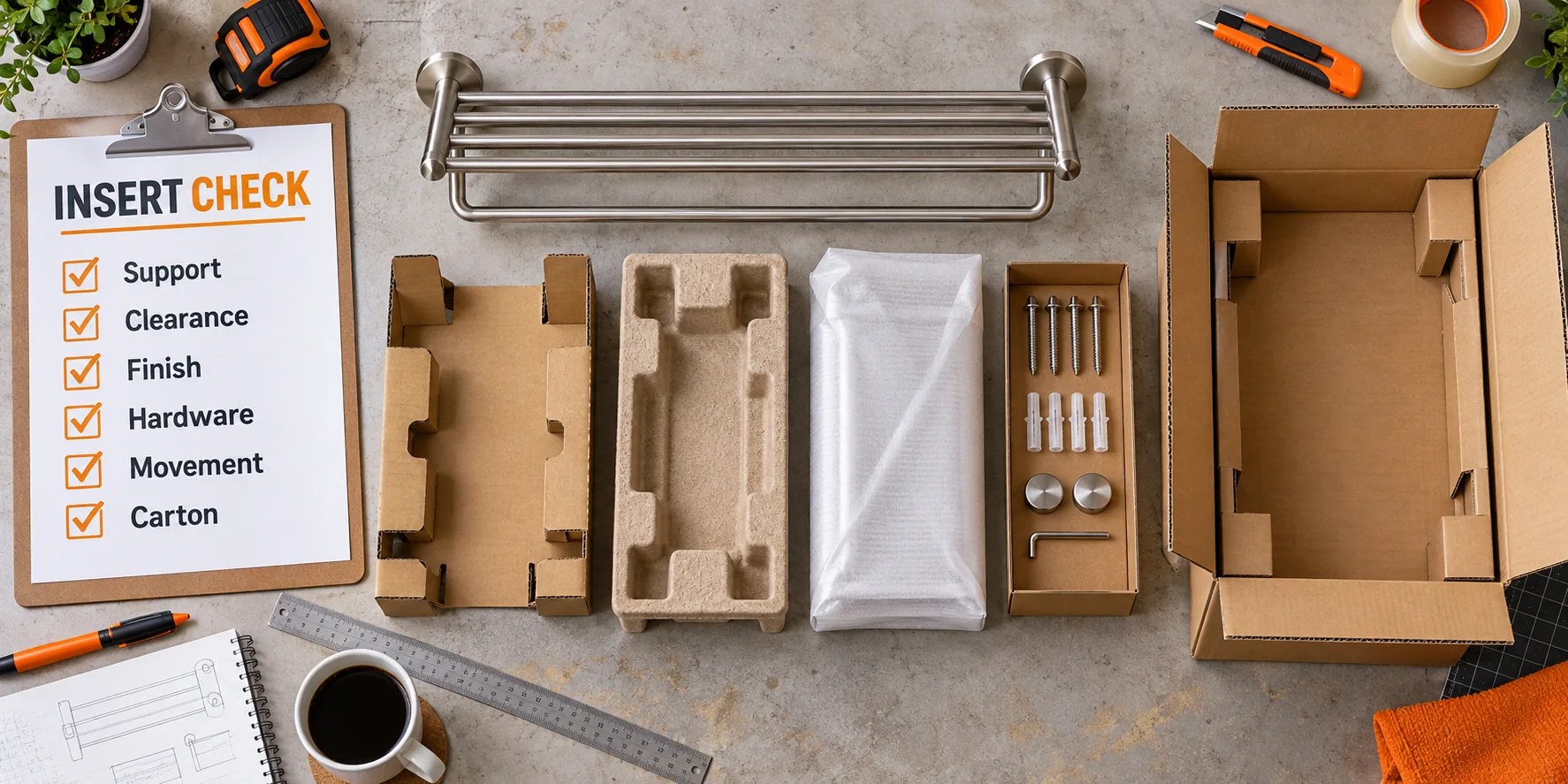 Buyer review of bathroom hardware insert layout, protection layers and component compartments.
