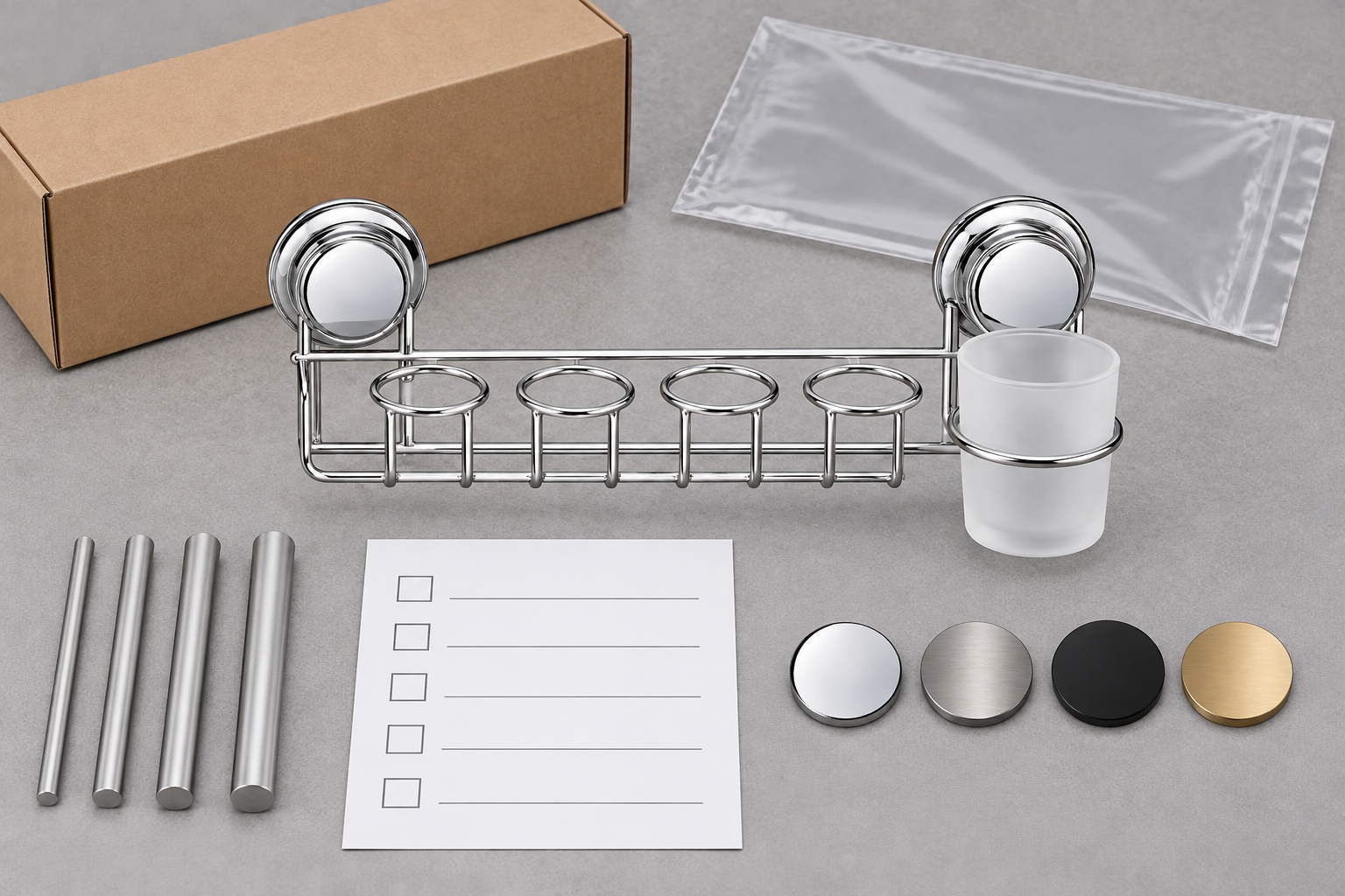 OEM buyer checklist for suction toothbrush holder slot spacing, cup fit, finish and packaging.