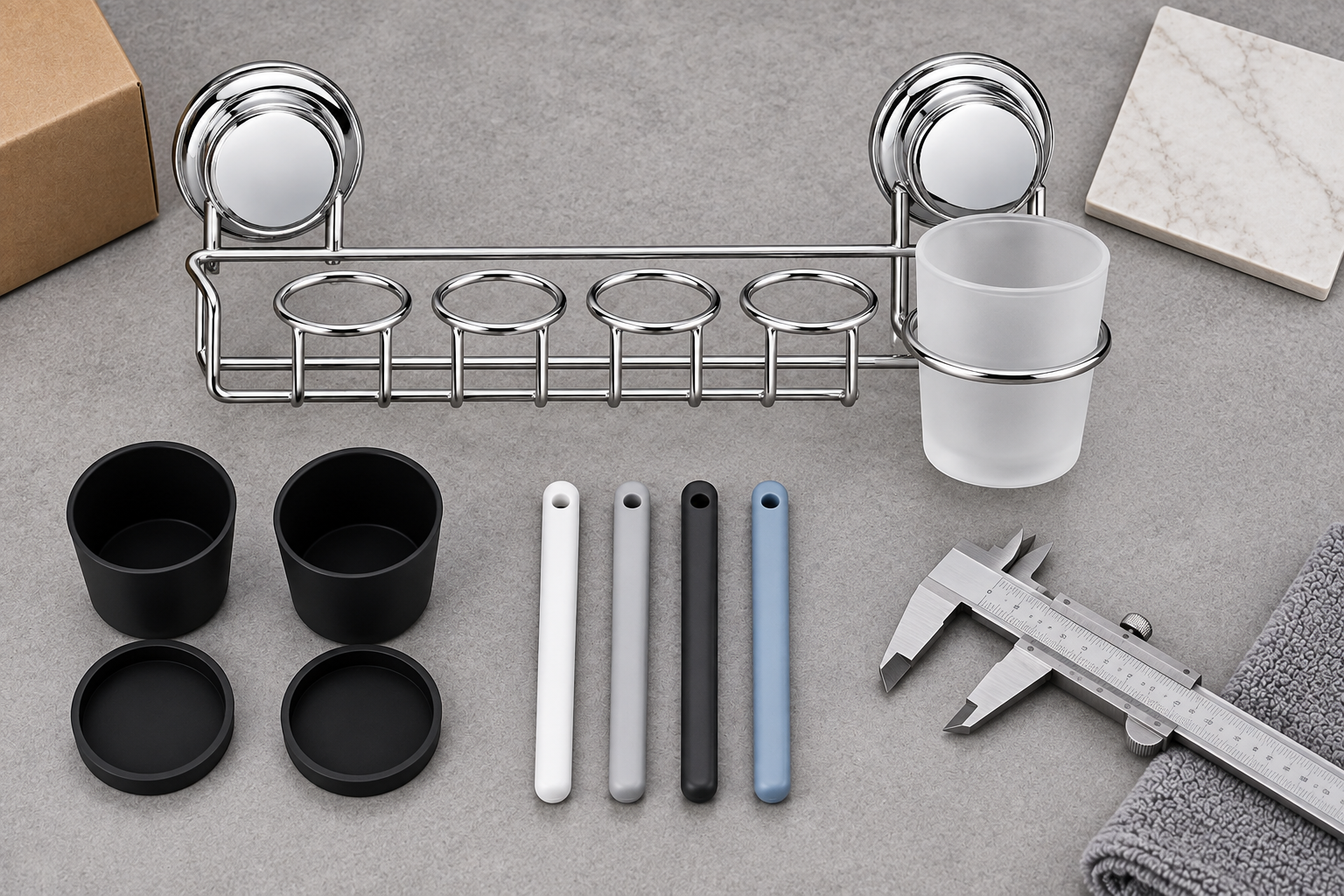 Suction toothbrush holder components reviewed for slot spacing, cup fit, drainage and mount alignment.