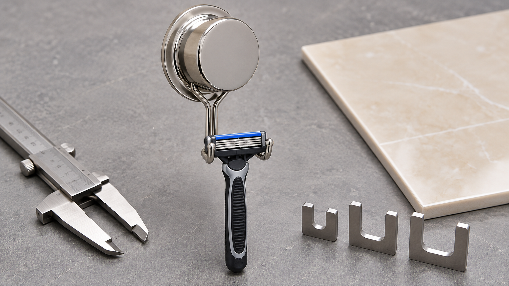Razor holder sample reviewed for cradle gap, retention and suction alignment.