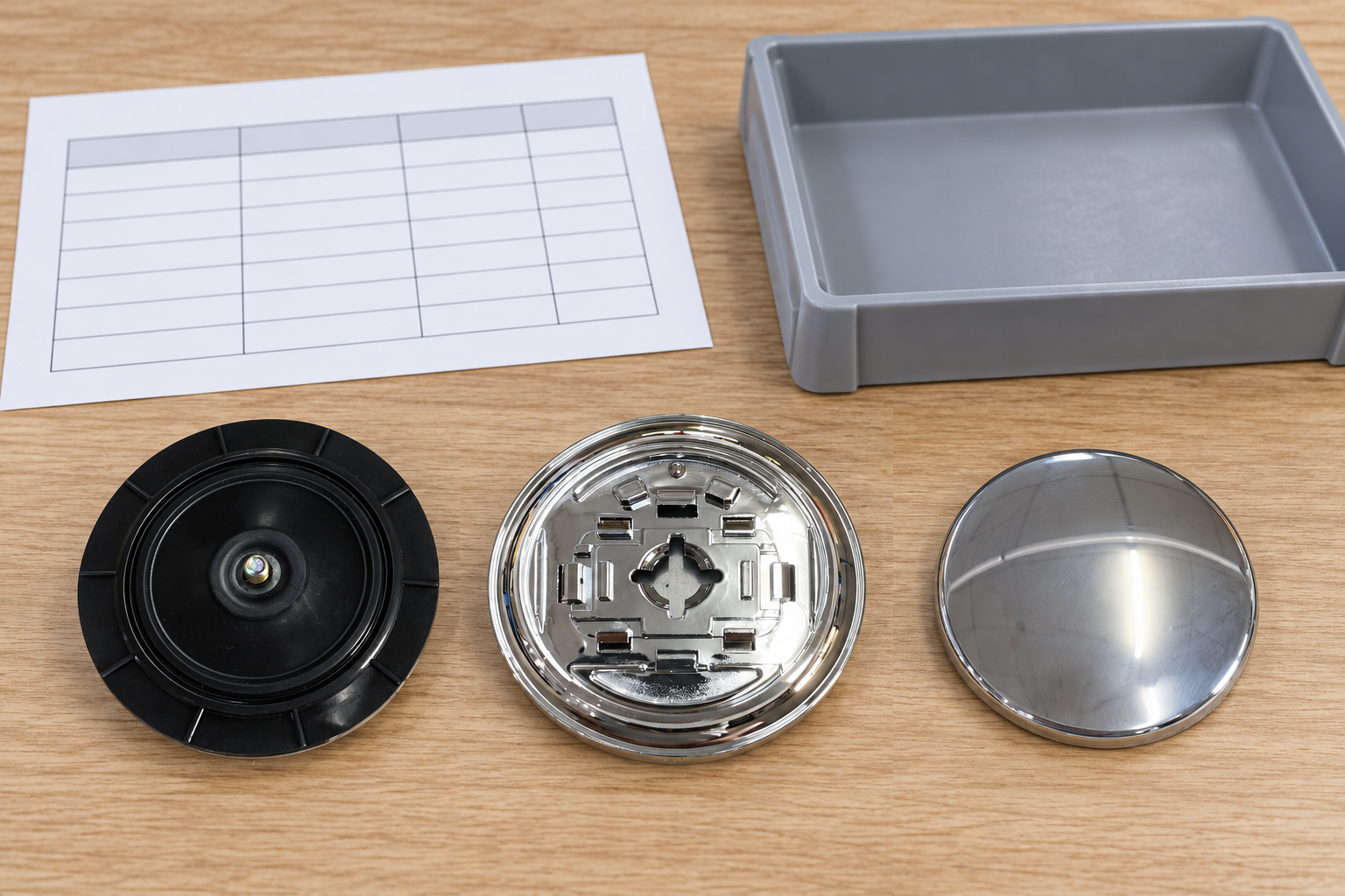 OEM buyer checklist beside Koitor rubber suction cup, chrome base and matching cover.