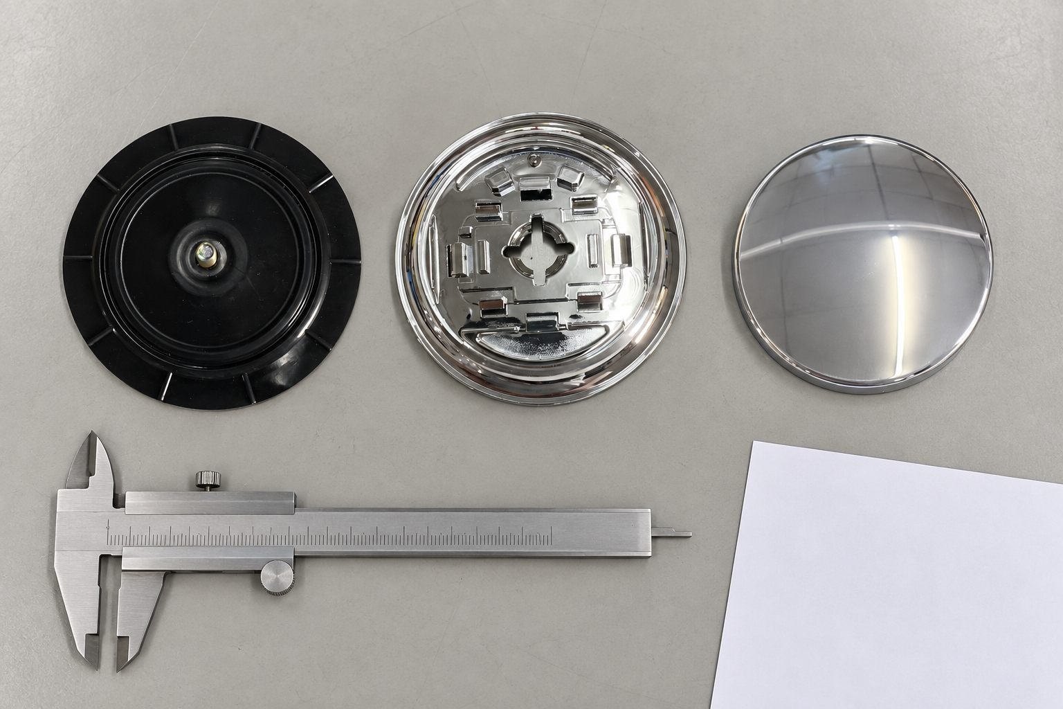 Receiving inspection of Koitor rubber suction cup, keyed mounting base and threaded chrome cover.