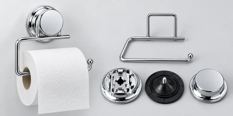 Koitor suction bathroom accessory components arranged for assembly inspection on a clean product table.