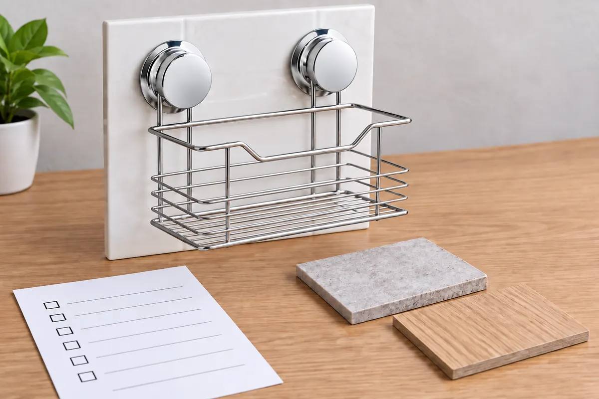 Dual-suction wire basket and wall samples for buyer surface checklist