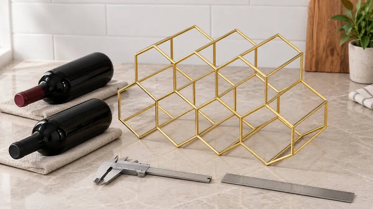 Wine rack and bottle samples arranged for finished-opening and support-depth review