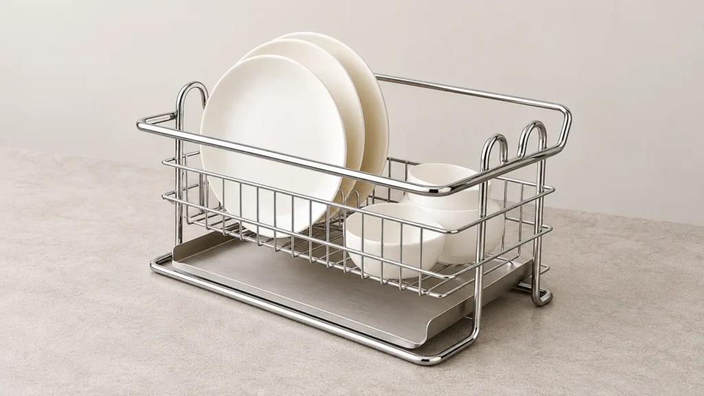 Kitchen dish rack with white plates and bowls for OEM divider-spacing review