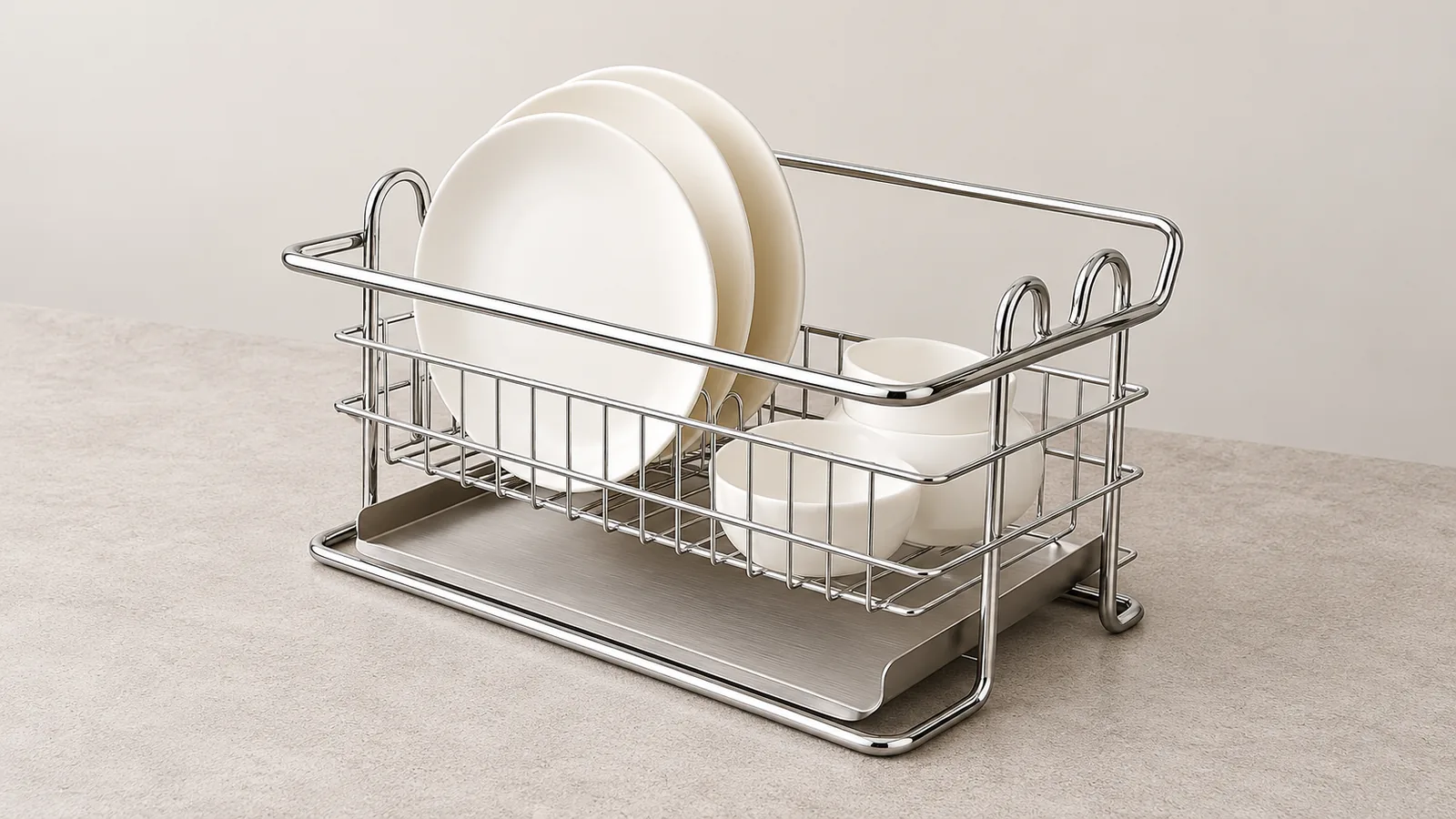 Kitchen dish rack with white plates and bowls for OEM divider-spacing review