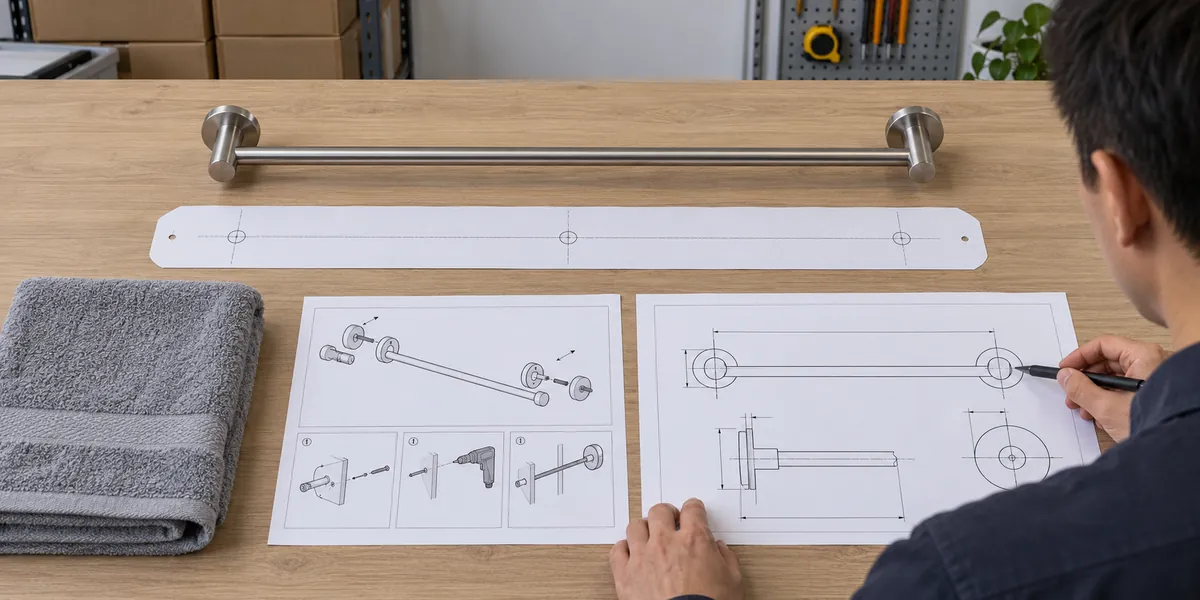 OEM review aligning towel-rack drawing, installation template and instruction reference point