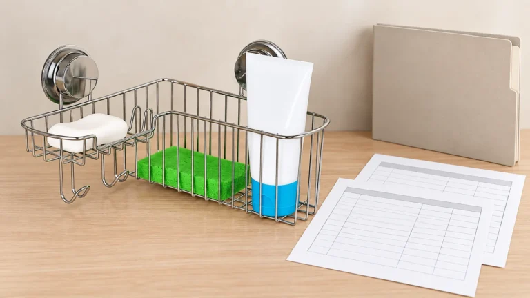 Bathroom wire basket sample and neutral action records arranged for supplier quality review.