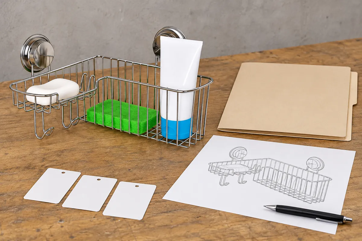 Chrome wire basket and unmarked project tooling review records.