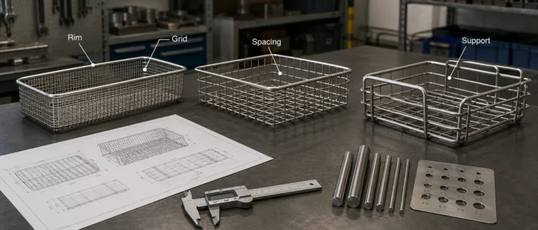 Metal basket wire diameters compared with rim and grid structures
