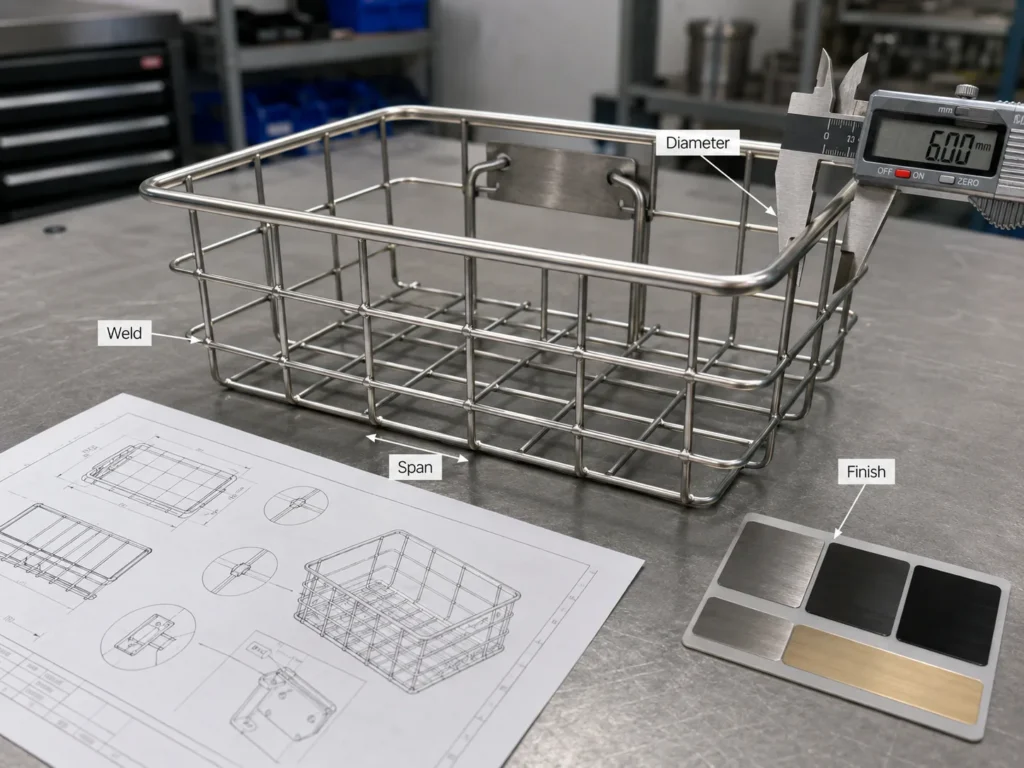 Metal basket wire diameter weld and support structure review