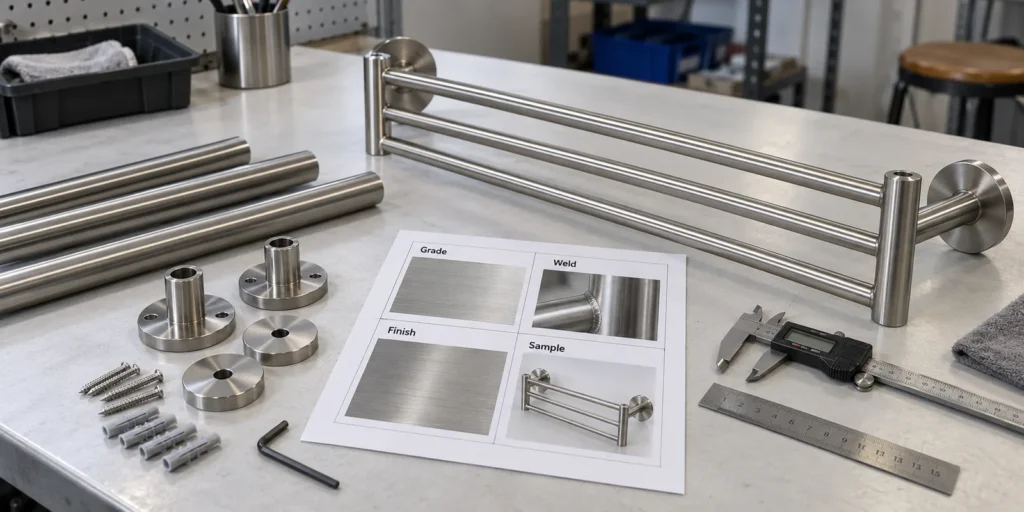 Stainless steel towel rack sample and finish review for OEM production