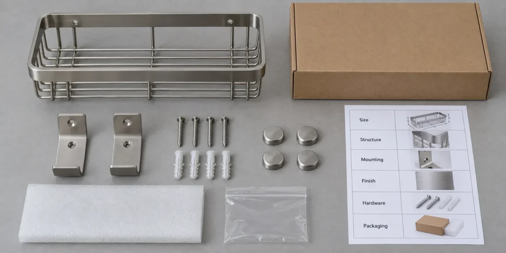 Wall-mounted bathroom rack sourcing checklist with brackets and fixing hardware