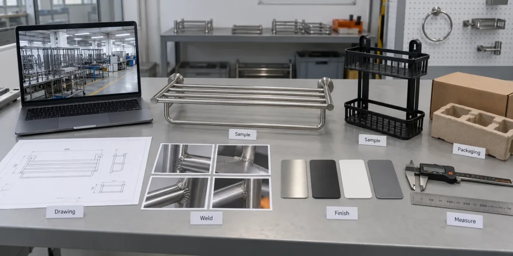 Bathroom hardware samples and production evidence reviewed during a remote supplier audit