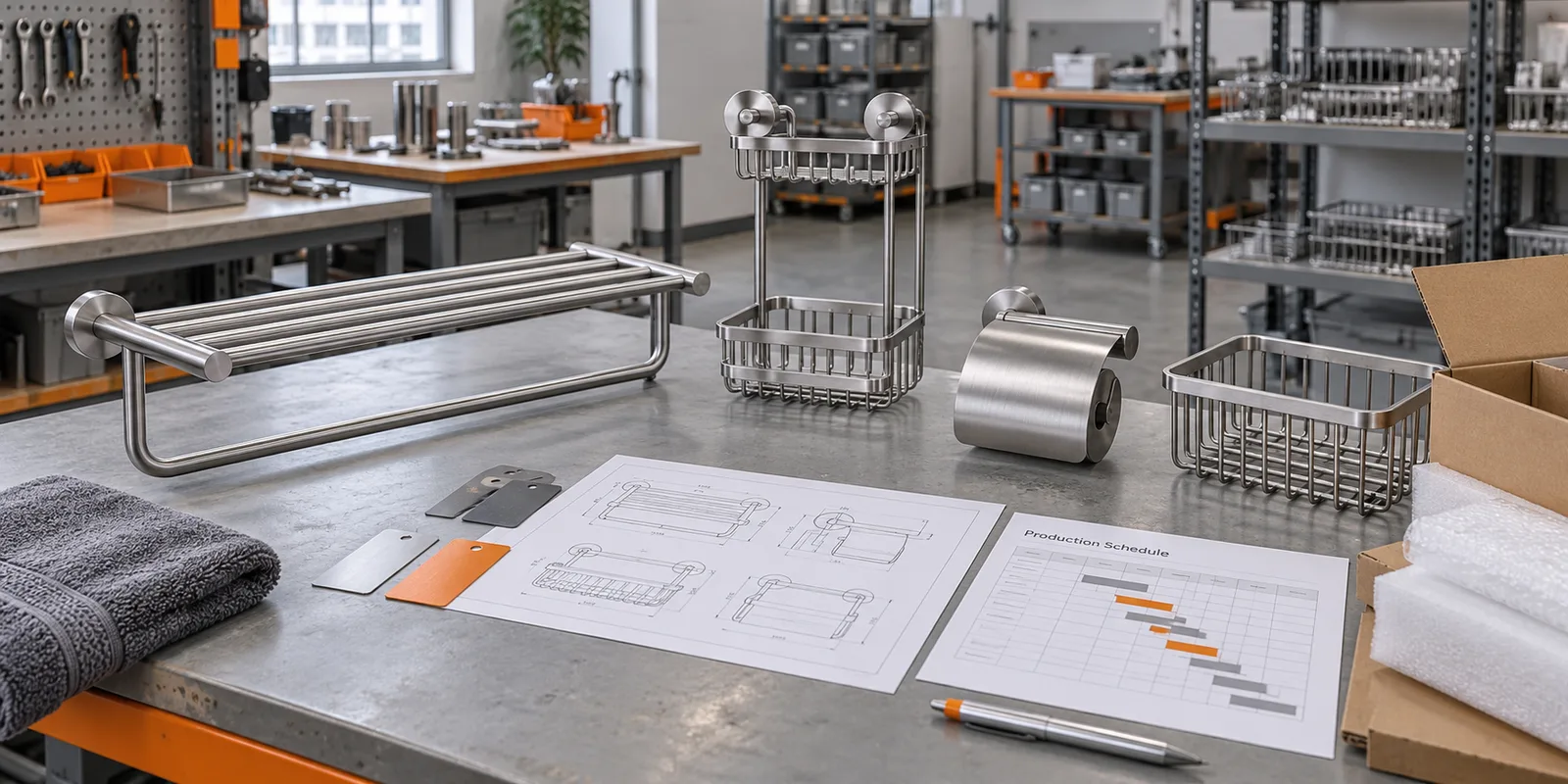 Approved bathroom hardware samples and planning records for a long-term OEM supply partnership