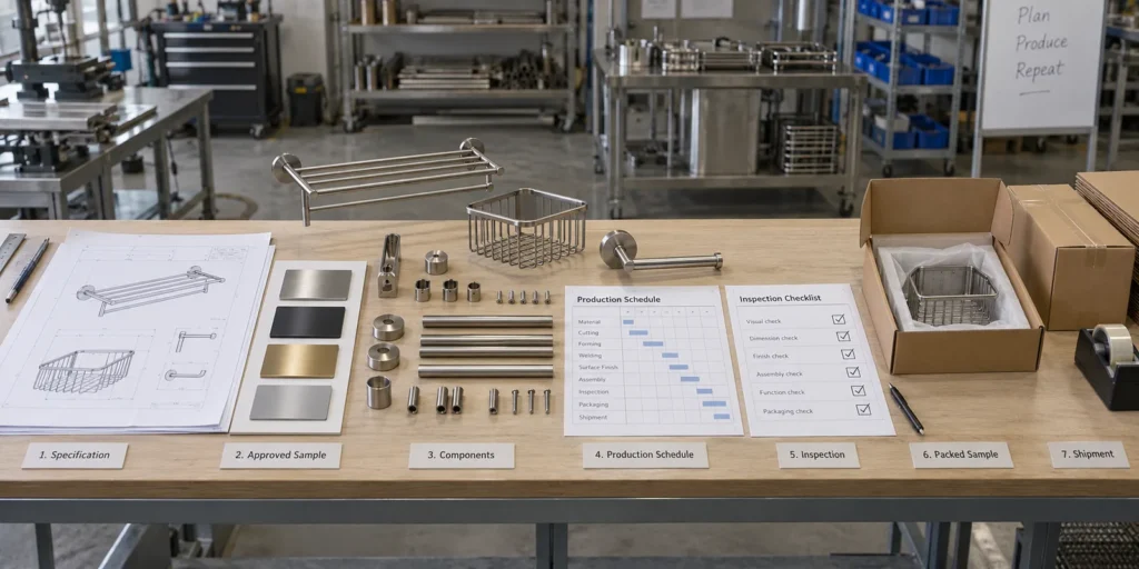 Specification quality and packaging controls for repeat OEM bathroom hardware orders
