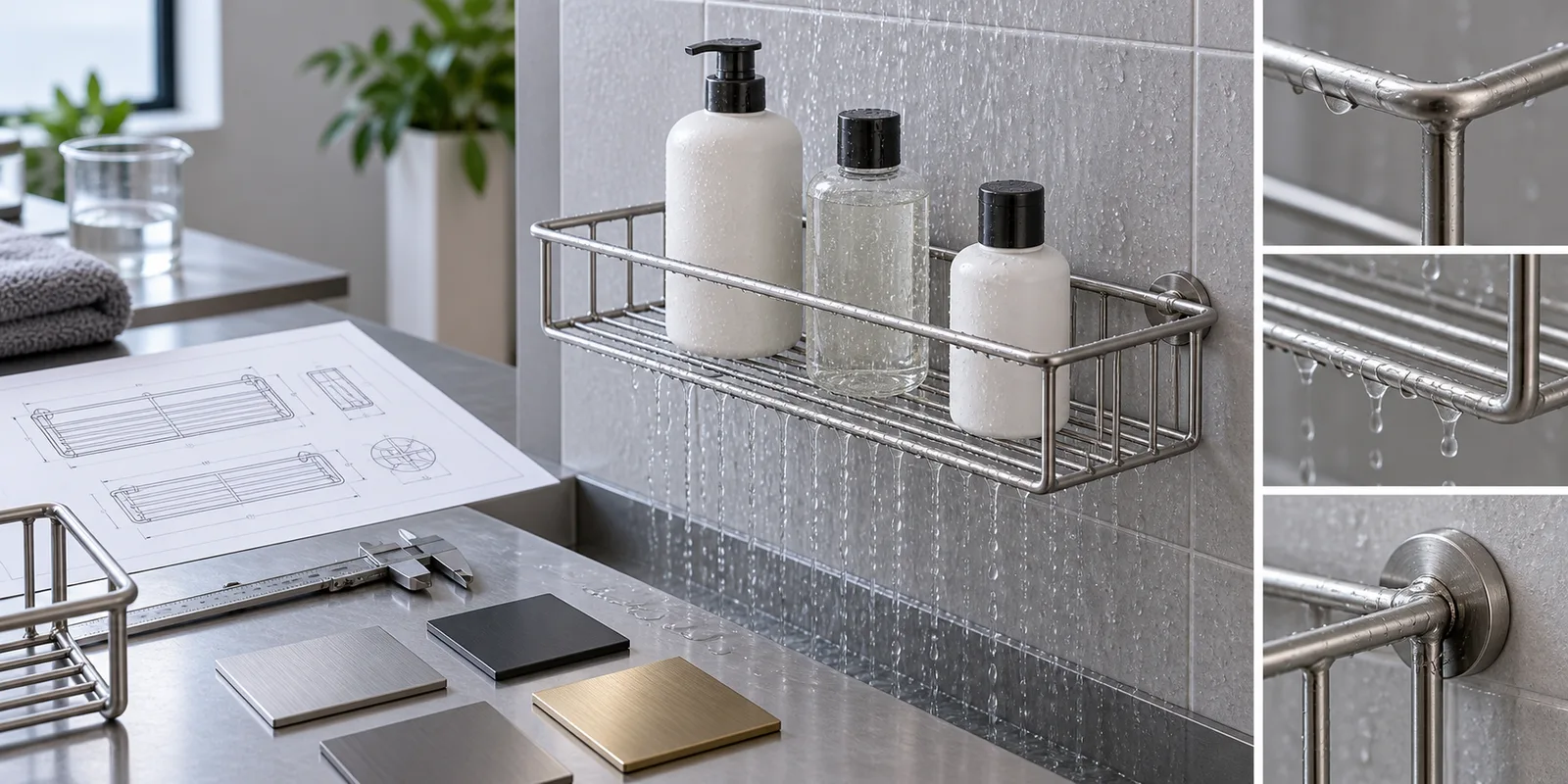 Shower caddy sample review for drainage bottle stability and finish coverage