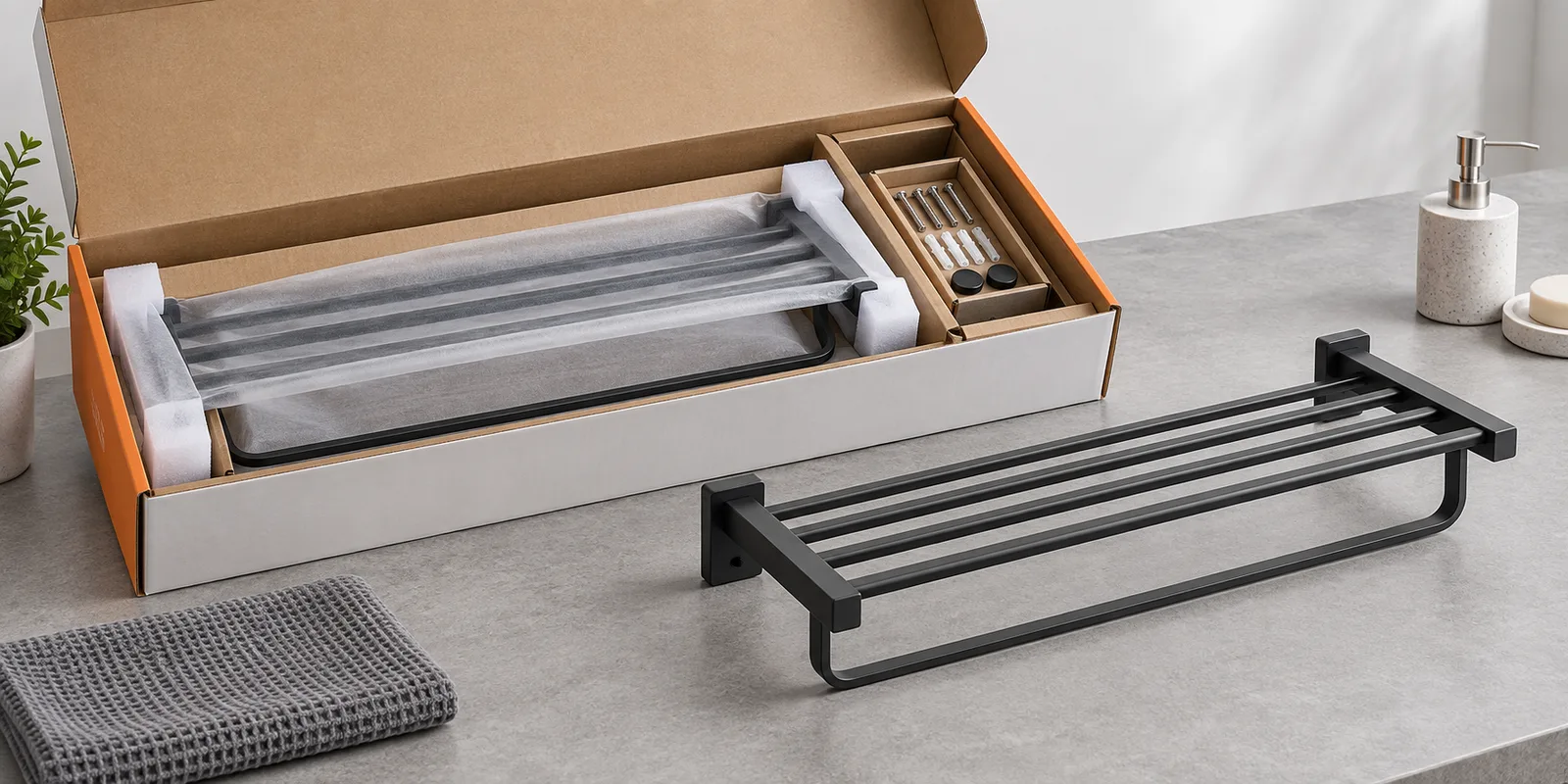 Bathroom hardware shipping protection with dividers sleeves and secured components