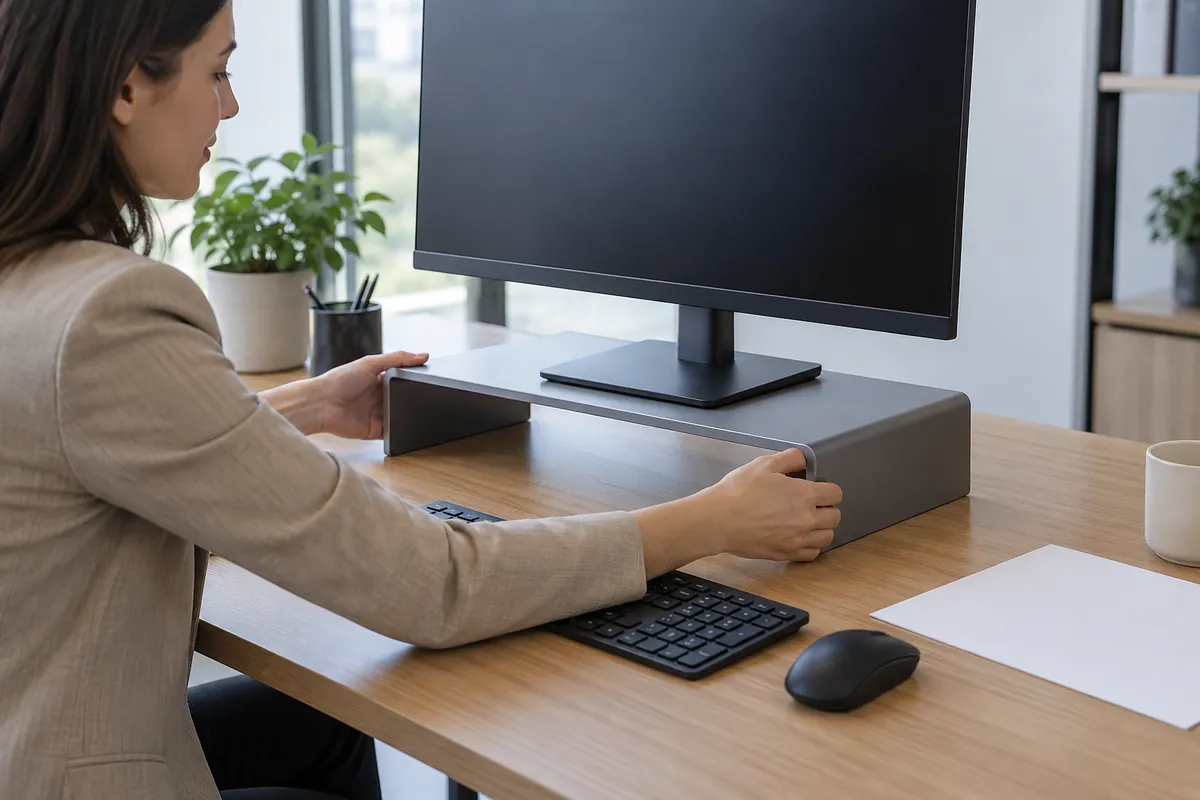 Importer checking a generic monitor riser platform footprint and desk clearance against a blank drawing.