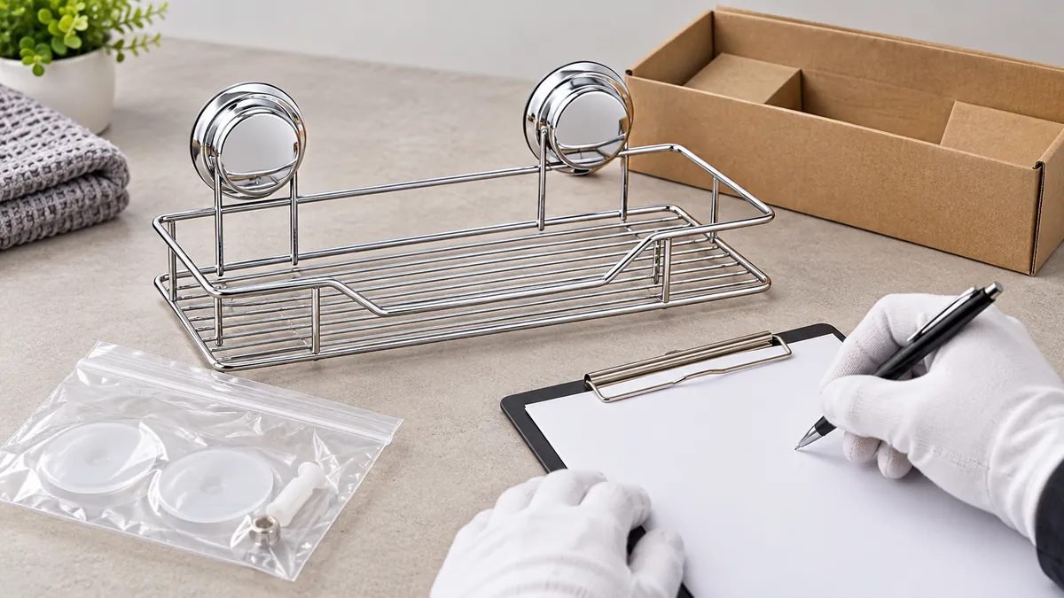 Buyer documenting the condition of a suction wire basket and its included mounting parts