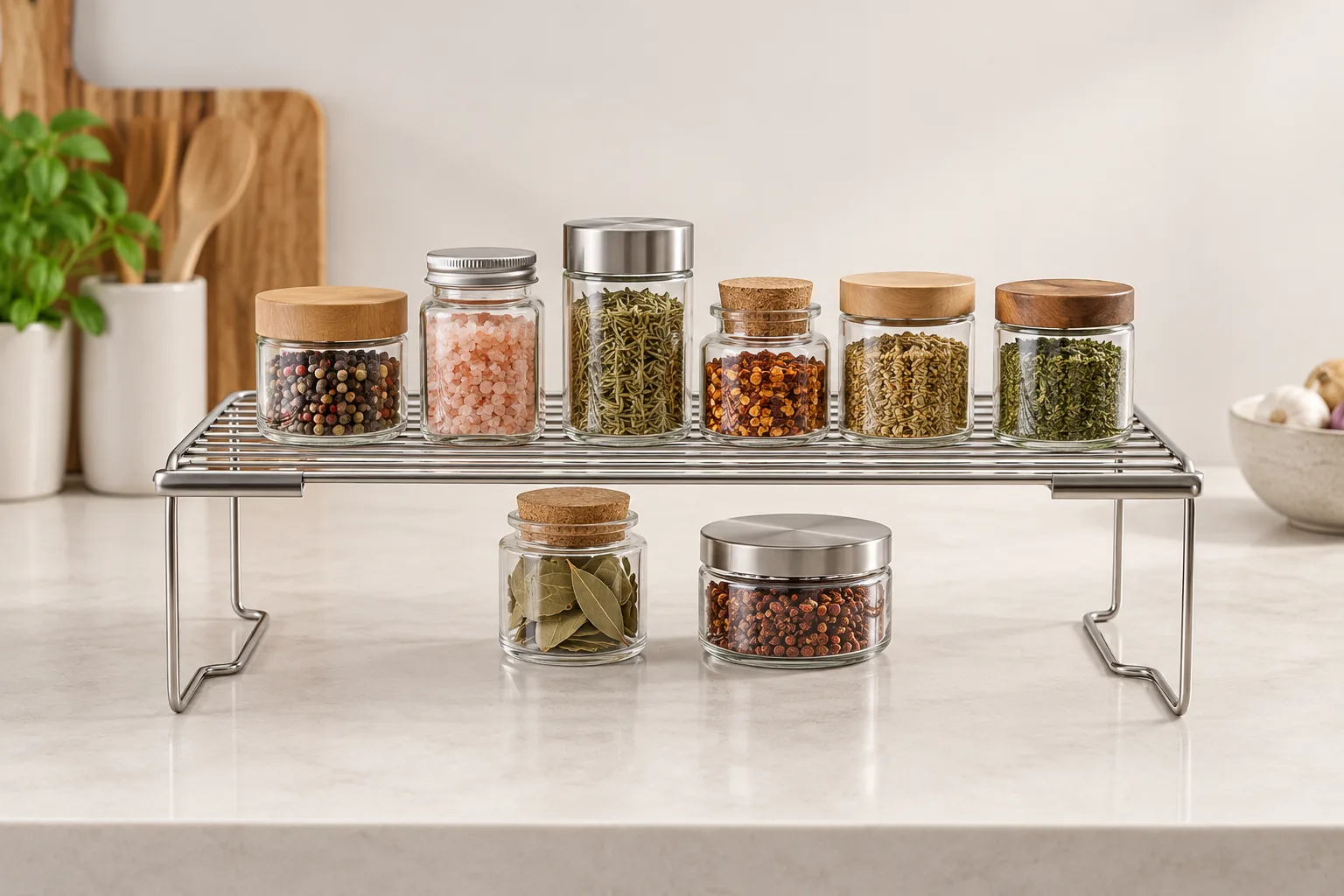 Kitchen wire shelf and varied spice jars for assortment fit review
