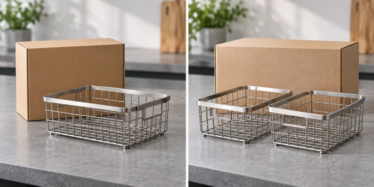 Two metal storage product and packaging versions arranged for a GTIN change review