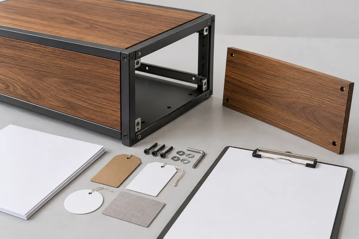 Buyer mapping a composite wood component to a metal-and-wood product bill of materials
