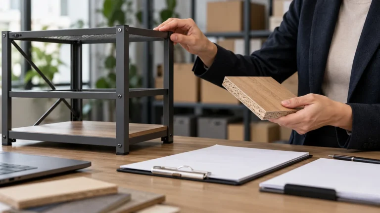 Metal storage frame and separate composite wood panel for a U.S. importer scope review