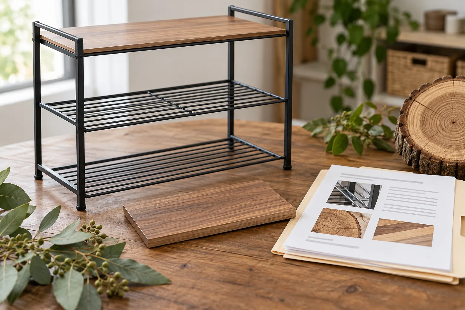 Metal storage product and separate wood panel beside blank sourcing records