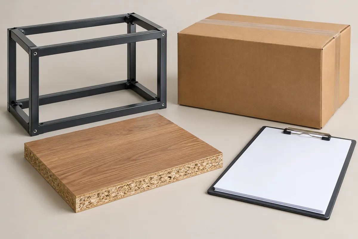 Separate metal frame and wood sample arranged for a Lacey Act scope review
