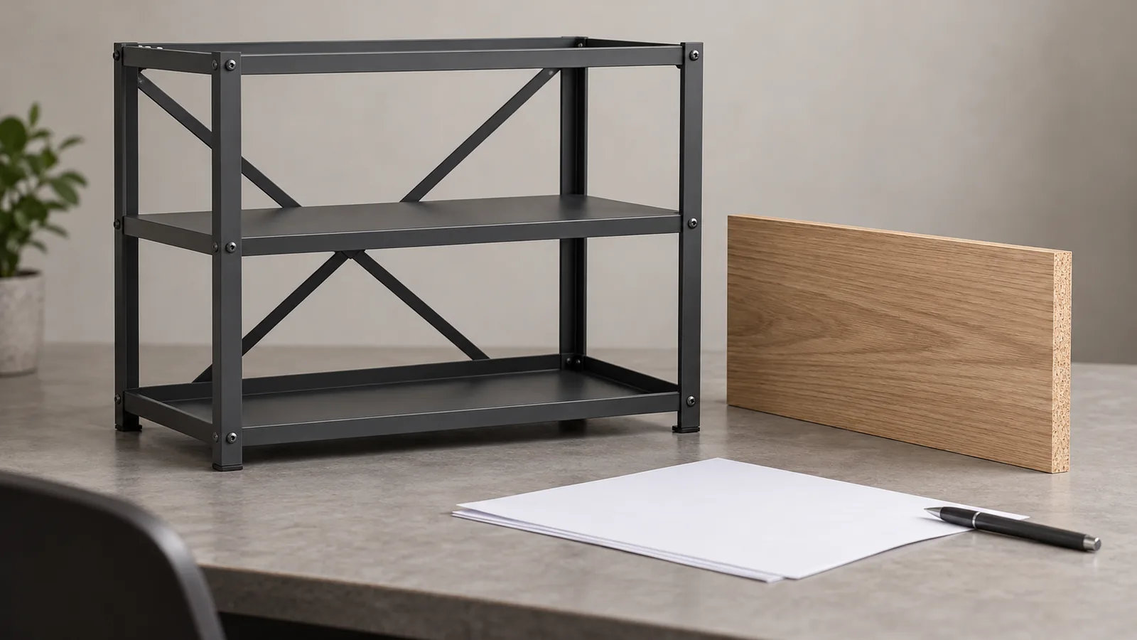Metal storage frame and separate wood panel for a conditional EU formaldehyde scope review