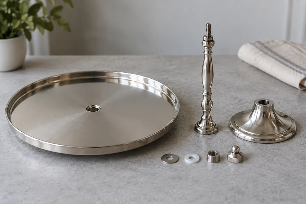 Buyer comparing the plate, pedestal, base and retaining interface of a knock-down stand