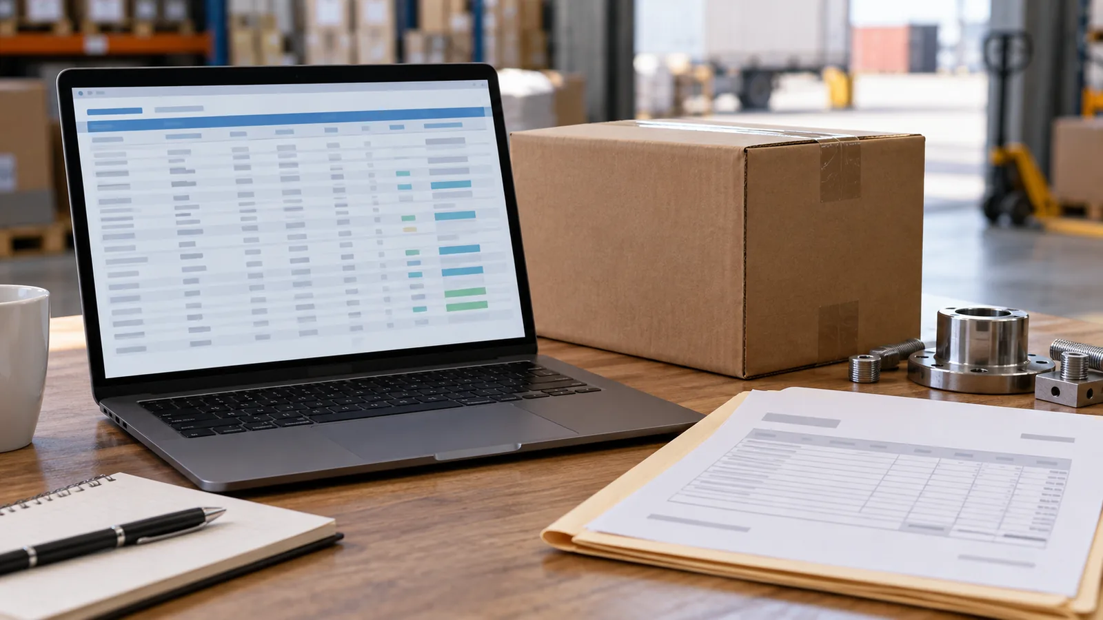 Importer reviewing a customs entry report alongside hardware invoice and SKU records
