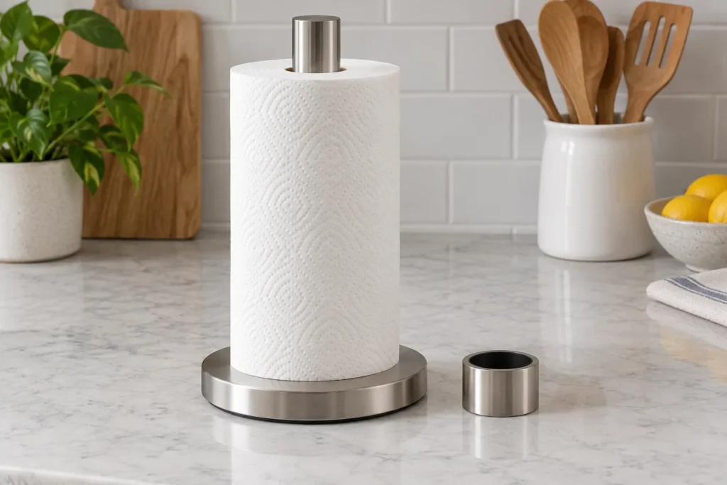 Conceptual countertop paper-towel holder and neutral friction-collar sample