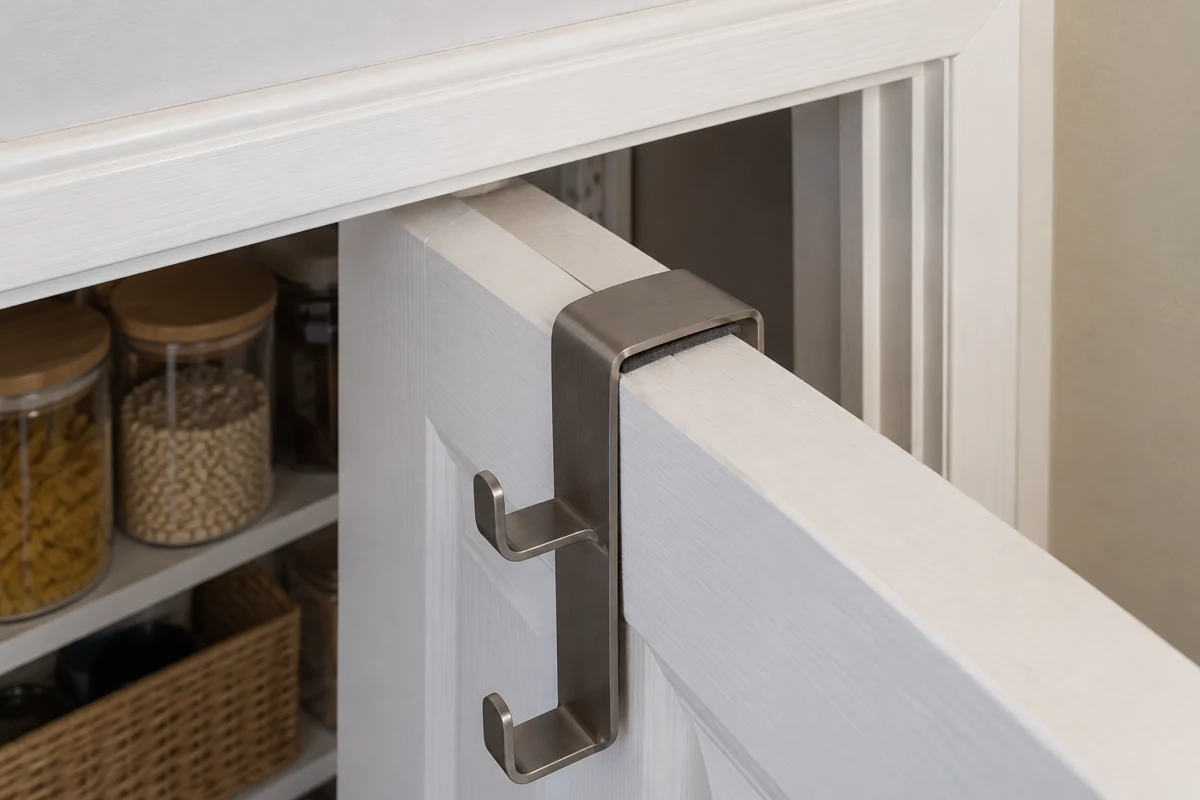 Over-door spice rack hook profile and door-top clearance concept