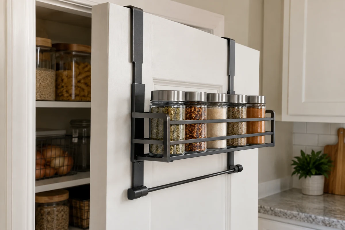 Loaded spice rack sample review showing jar retention and lower restraint