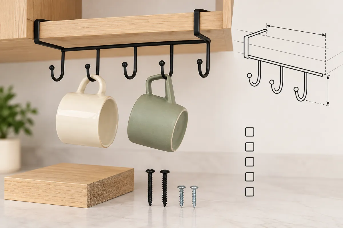 Buyer review set for mug hook spacing, handle clearance and cabinet mounting