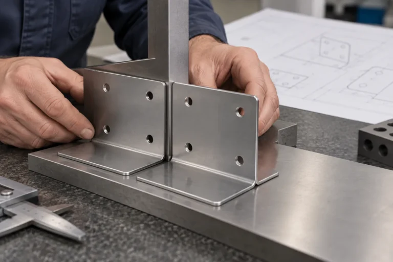 Two matching hole-pattern metal plates aligned on a simple inspection fixture