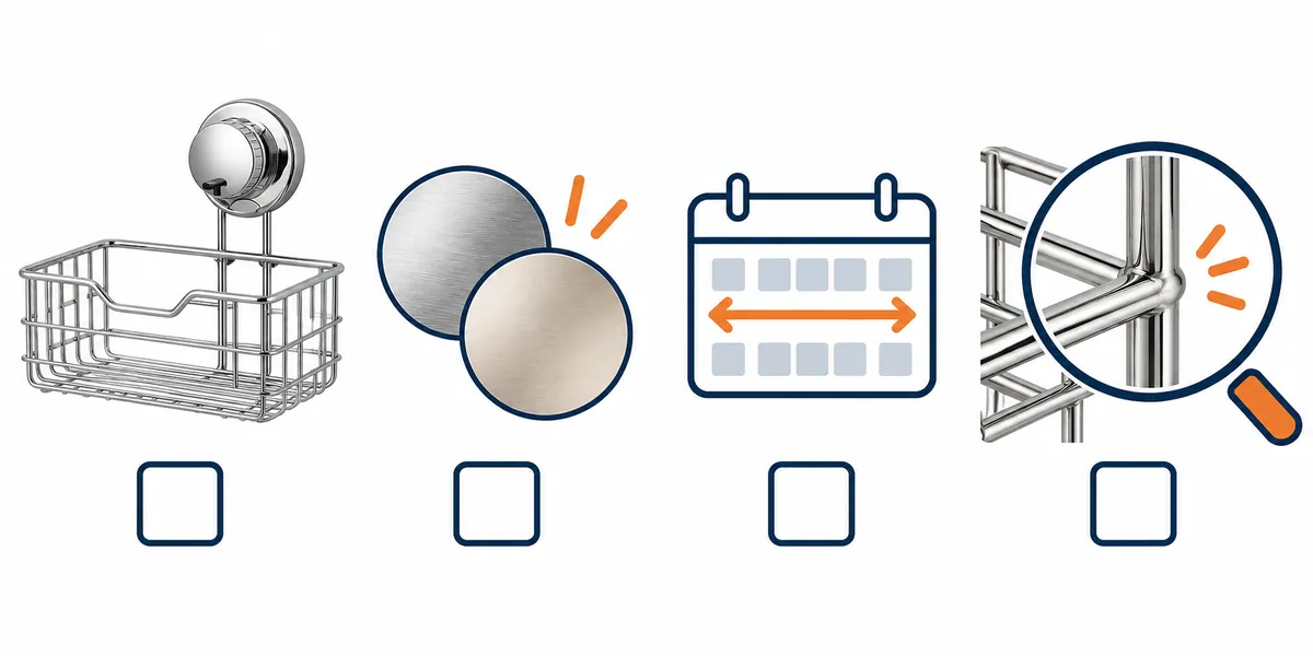 Repeat-order inspection checklist showing master sample, finish change, production gap, and weld review triggers
